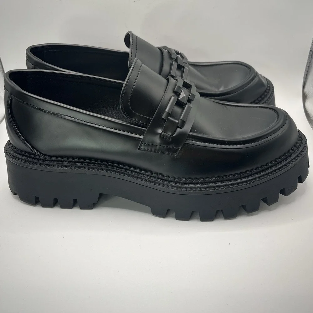 Steve Madden Women's 8 Aerin Chunky Platform Loafers Black With Plastic Chain - Picture 5 of 9